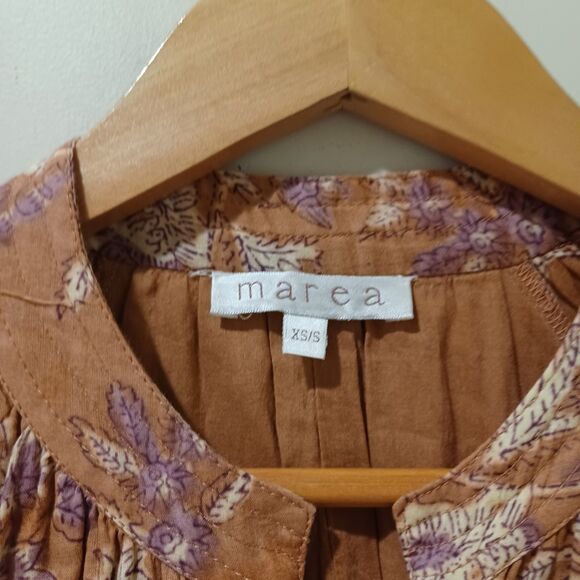 Marea By Liz Joy Brown Floral Cotton Long Sleeve Mini Dress Size XS/S Boho Fall - Picture 3 of 8